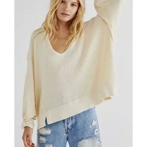 NWT Free People Santa Clara Thermal Top Dolman Sleeve V Neck Alabaster Ivory L
